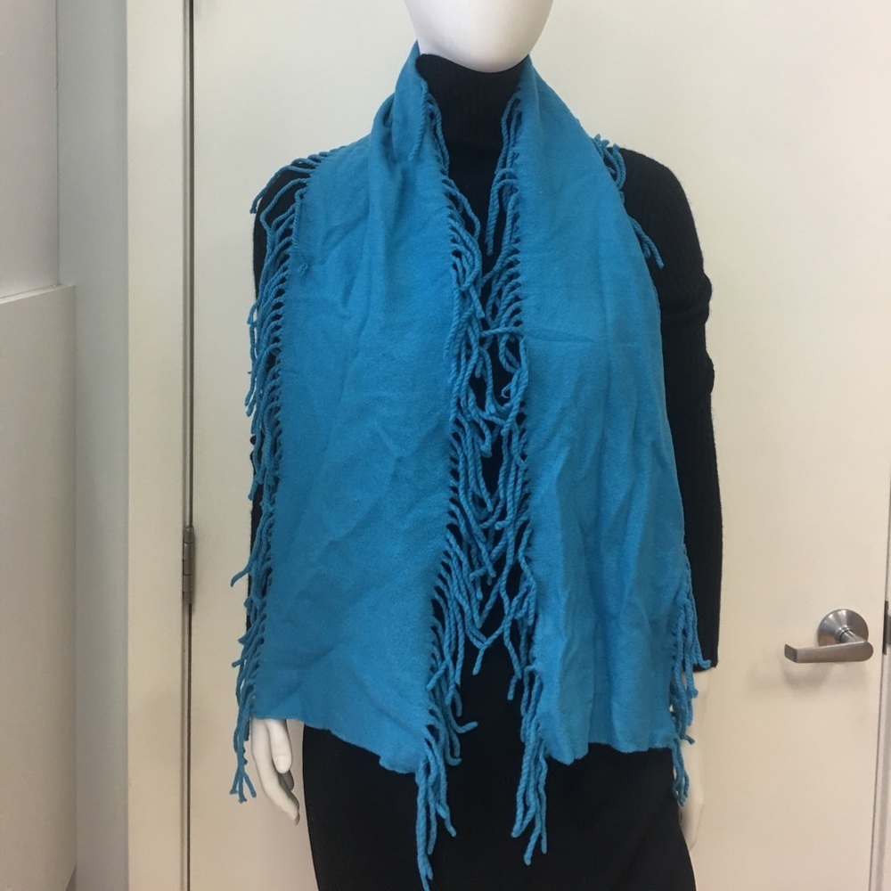 Peter Elliot Teal 100% Cashmere Fringe Scarf One Size